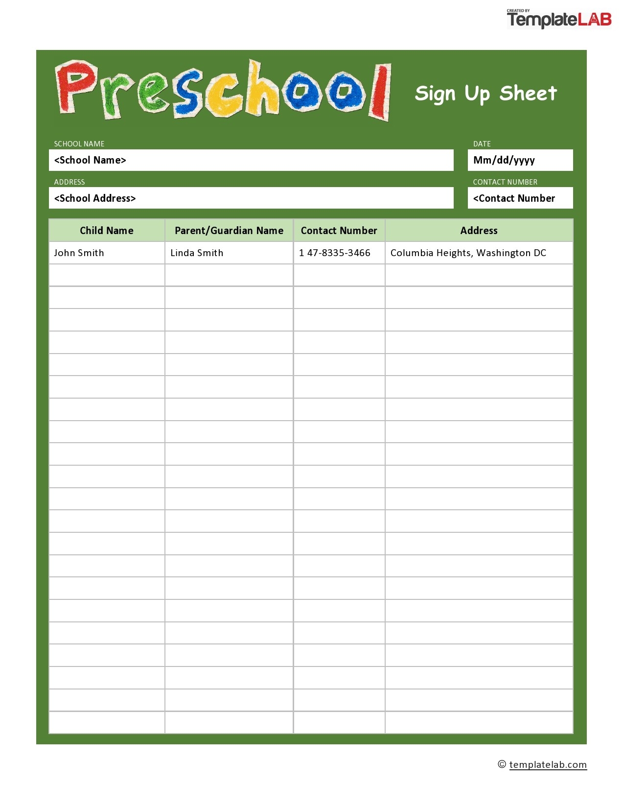 Printable Computer Log-In Sheet School