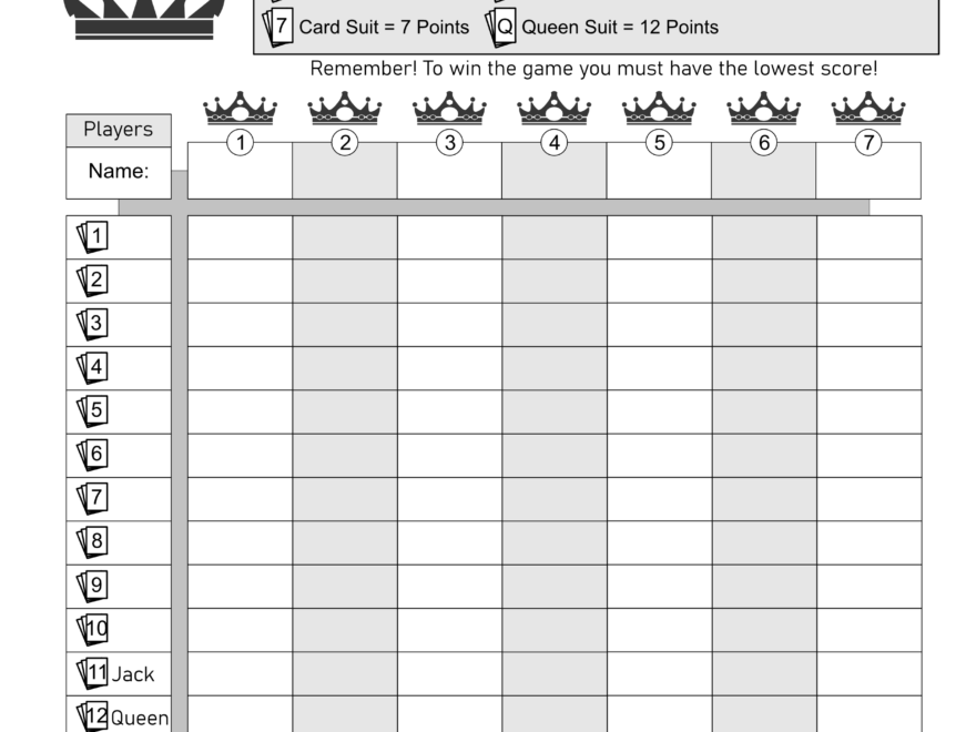 5 Crowns Score Sheet