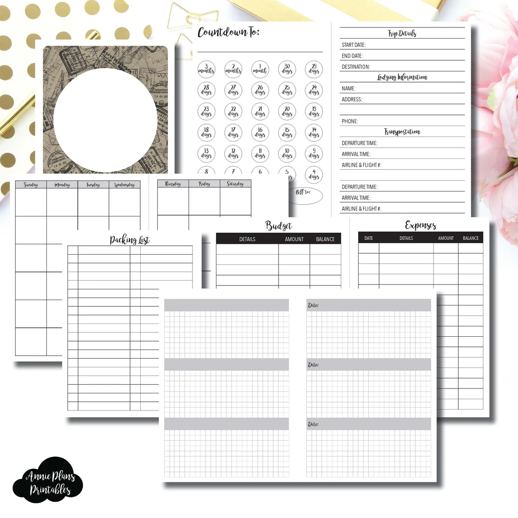 A6 TN Size Vacation Planning Printable Insert For Travelers Notebook AnniePlansPrintables LLC