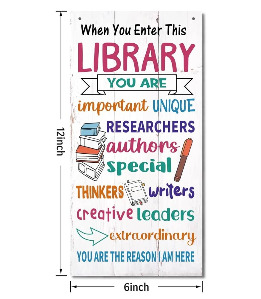 Amazon Library Signs Decor Hanging Wood Sign Library D cor Primitive Wood Wall Art Sign Motivational Office Wall Sign Wood Wall D cor Rustic Library Wall D cor Library Welcome Sign Door Sign Home