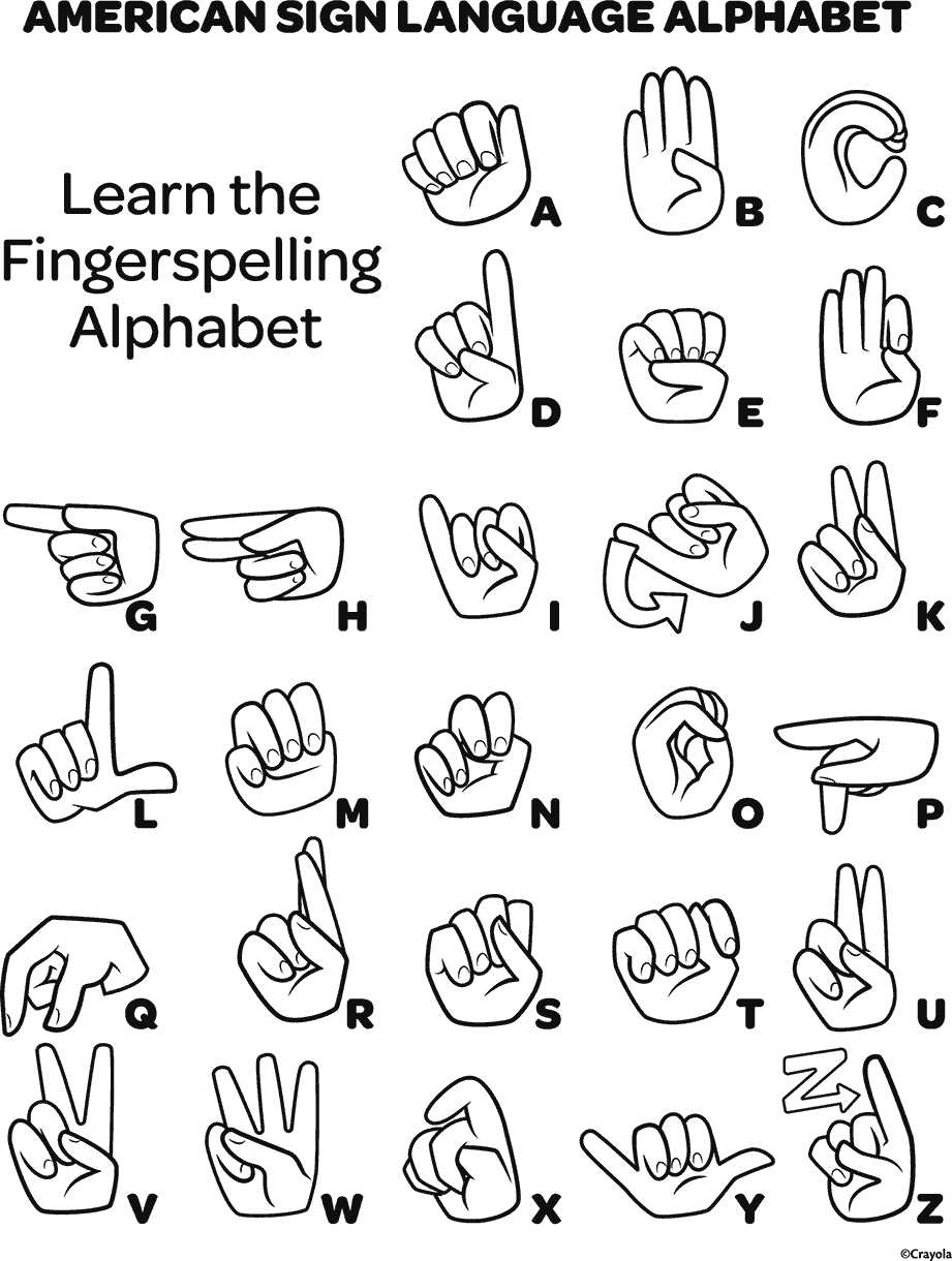American Sign Language Alphabet Coloring Page American Sign Language Alphabet Coloring Page