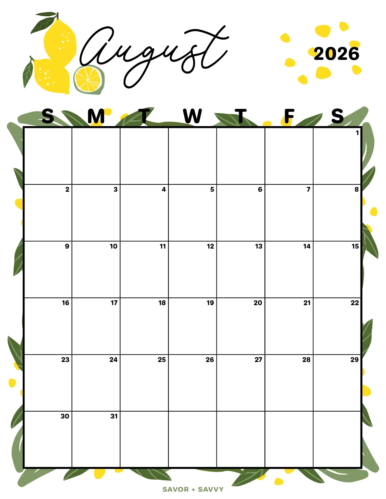 August 2026 Calendar Templates 14 Free Printables Savor Savvy August 2026 Calendar Templates 14 Free Printables Savor Savvy
