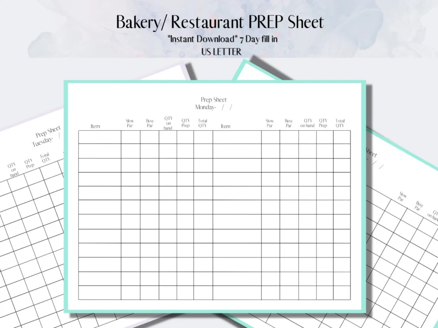 Bakery Restaurant Prep Sheet Organized Kitchen Kitchen Prep Sheet Planner Bakery Planner Printable Instant Download PDF Chef baker Etsy
