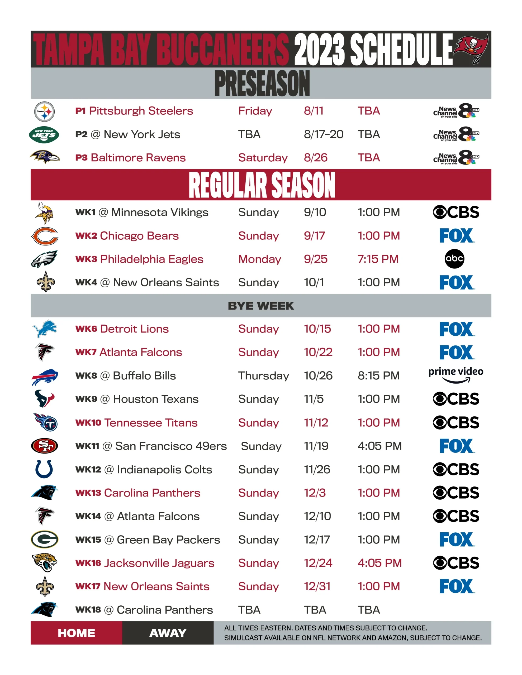 Tampa Bay Bucs Printable Schedule Tampa Bay Bucs Printable Schedule