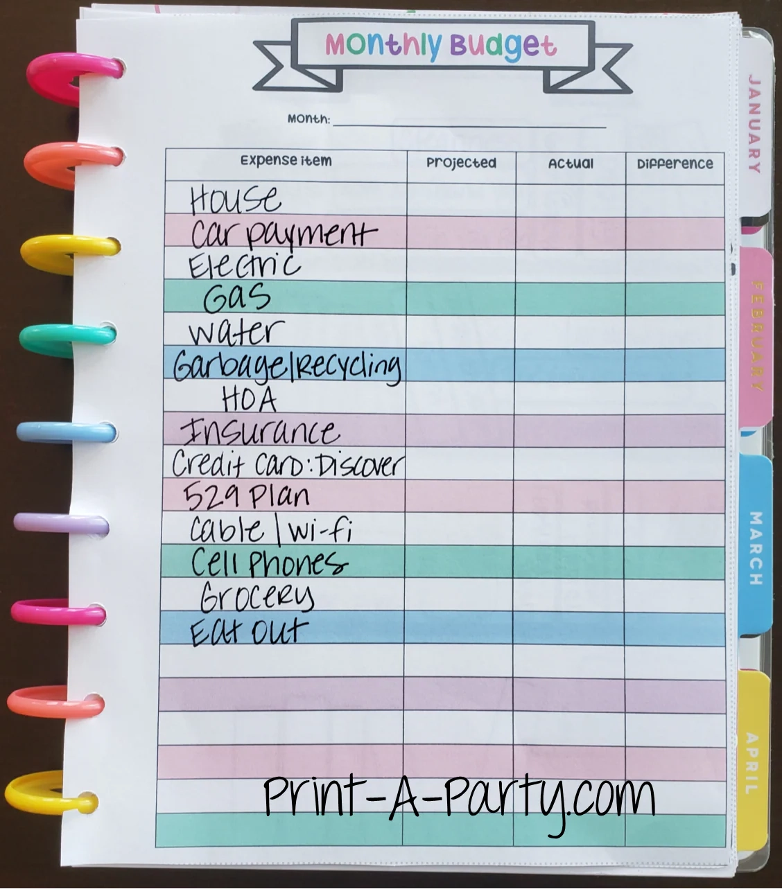 Budget Expense Bills Finance Tracking Page Classic Happy Planner P PrintAParty