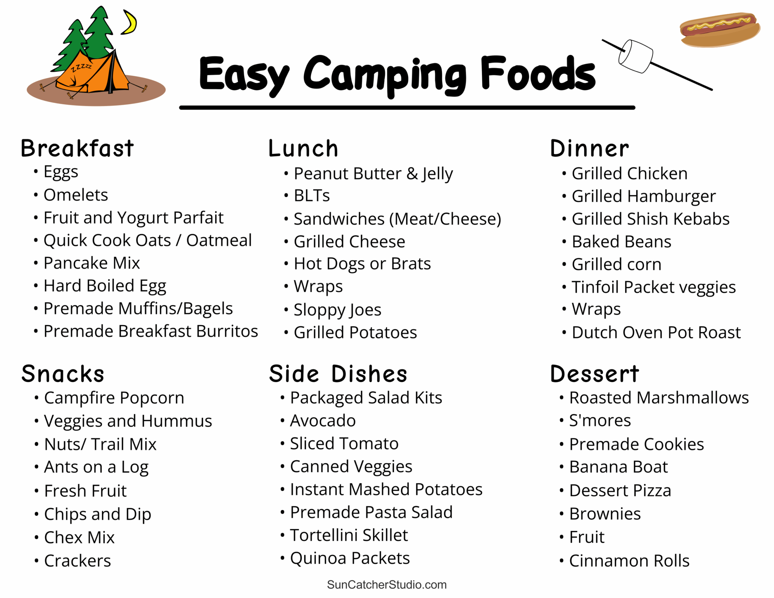 Camping Food List 7 Day Printable