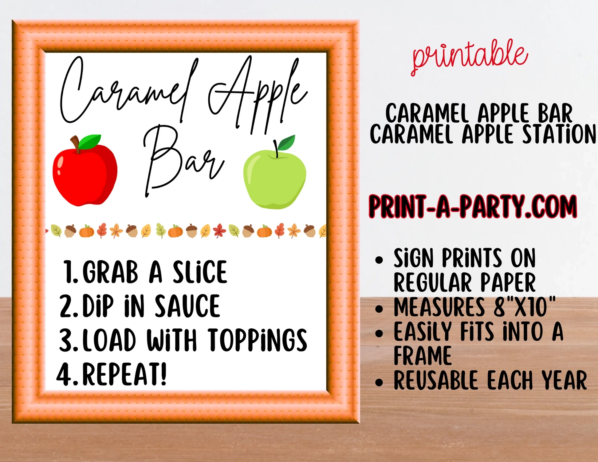 CARAMEL APPLE BAR Printable Caramel Apple Bar Sign Topping Labels PrintAParty