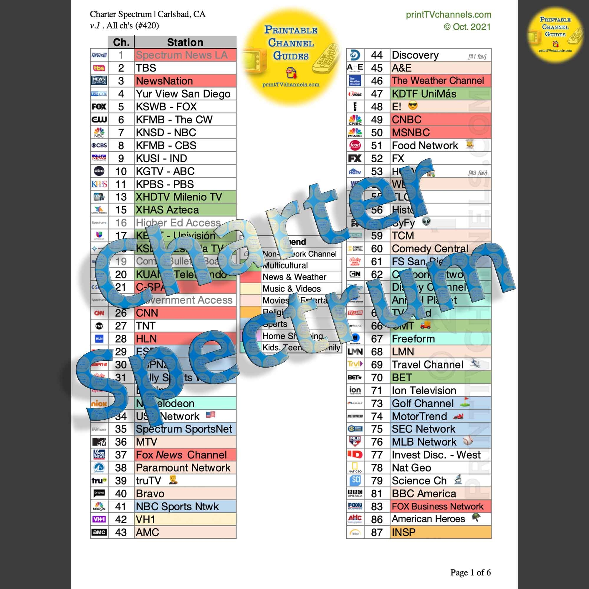 Charter Spectrum Channel Lineup Guide Carlsbad CA Free PDF 