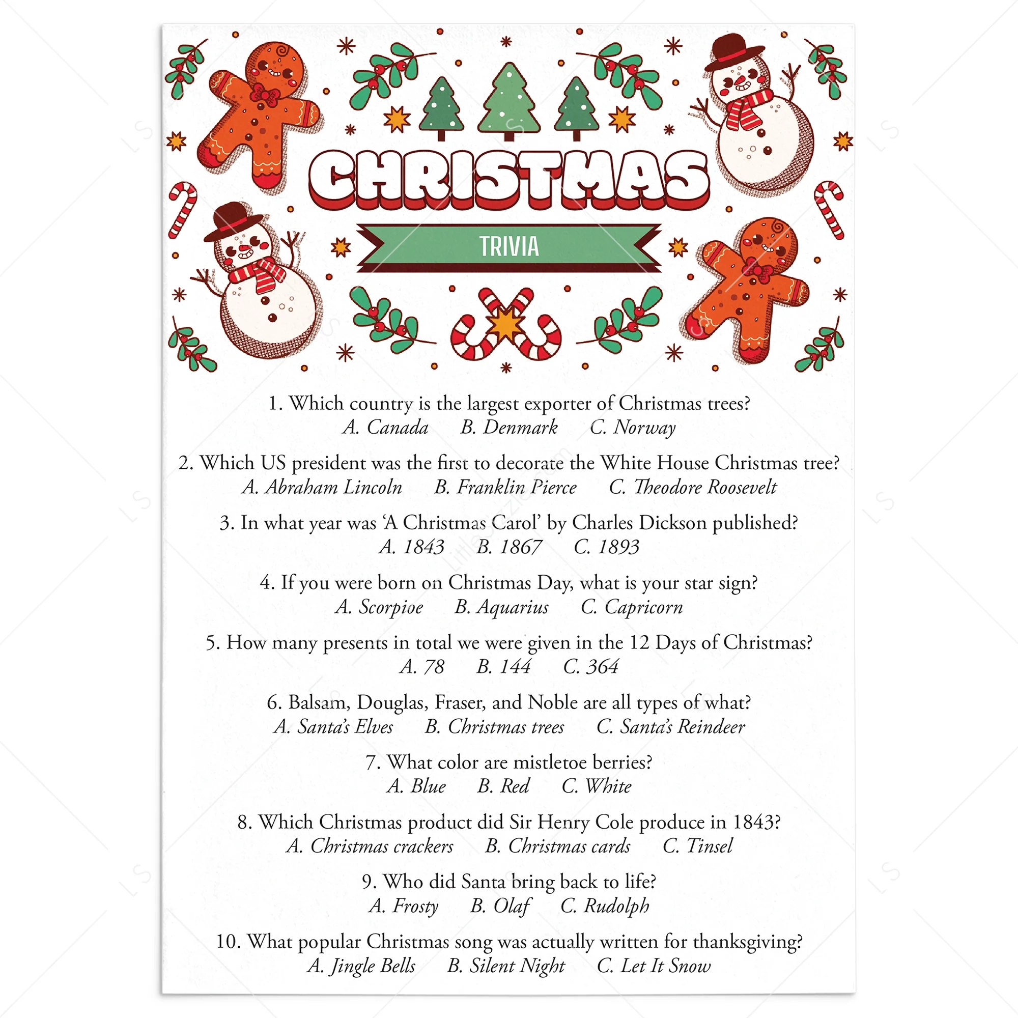 Printable Christmas Trivia For Cards