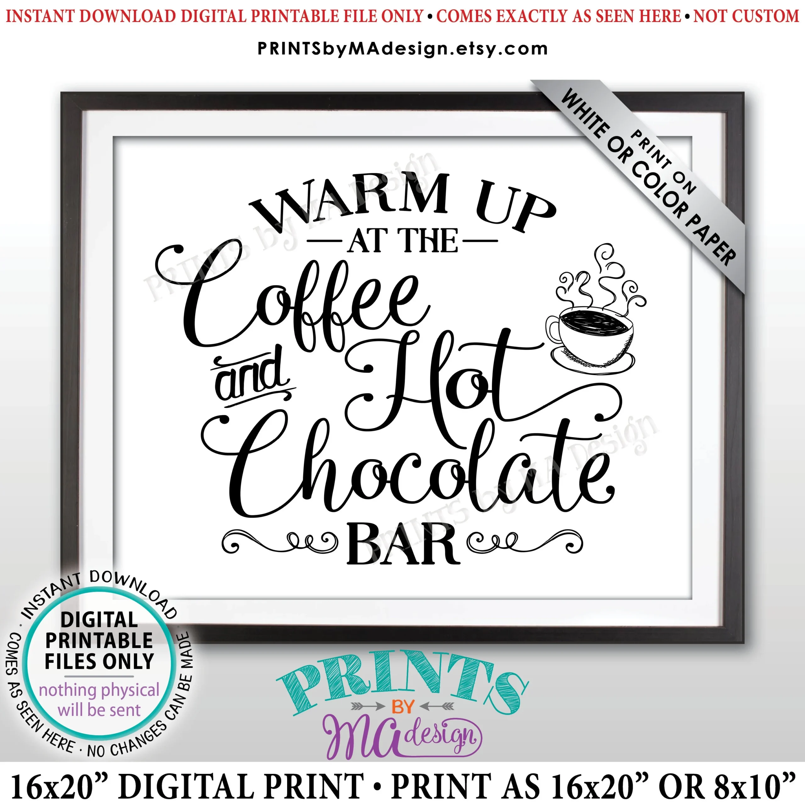 Coffee And Hot Chocolate Sign Warm Up At The Coffee And Hot Chocolate Bar Coffee Sign PRINTABLE 8x10 16x20 Black White Sign id Etsy