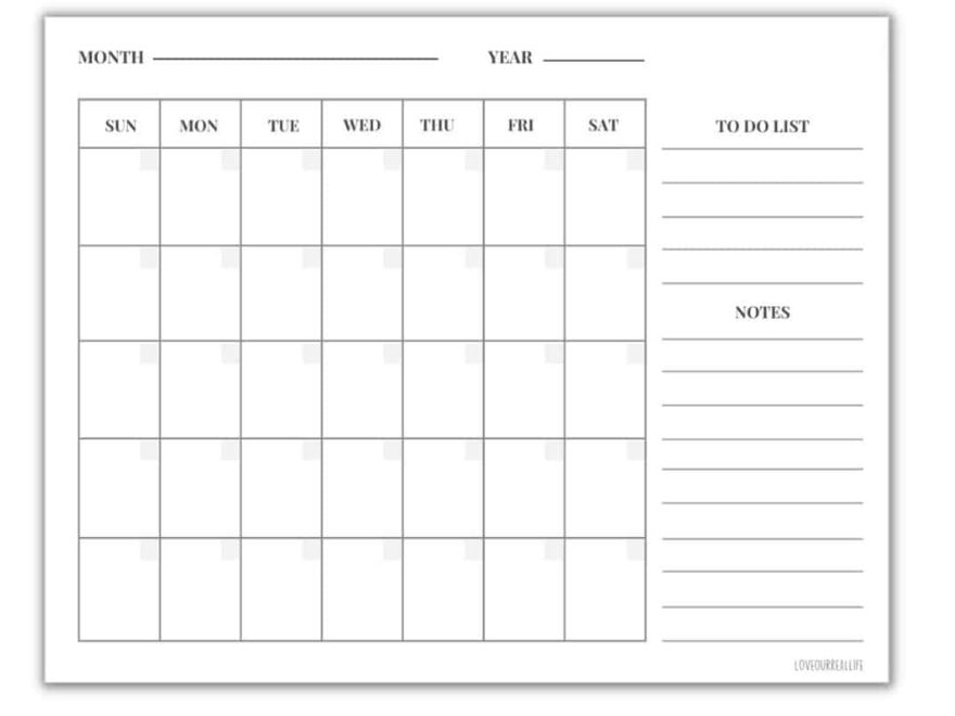 FREE Blank Undated Monthly Calendar Printable Template Love Our Real Life