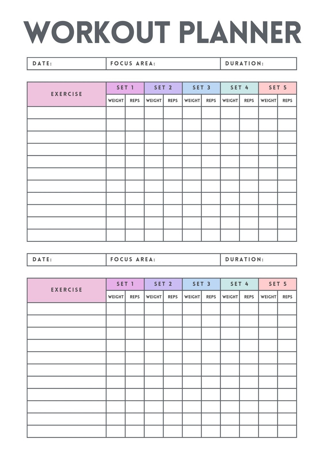 Free Excercise Printable Chart