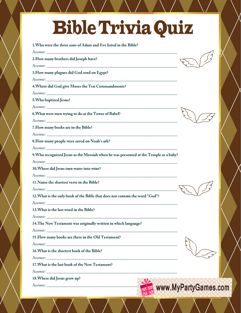 Printable Bible Trivia For Kids Free