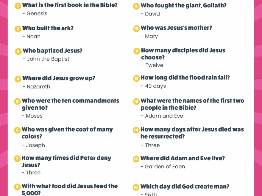 Free Printable Easy Bible Trivia For Kids Favorite Printables
