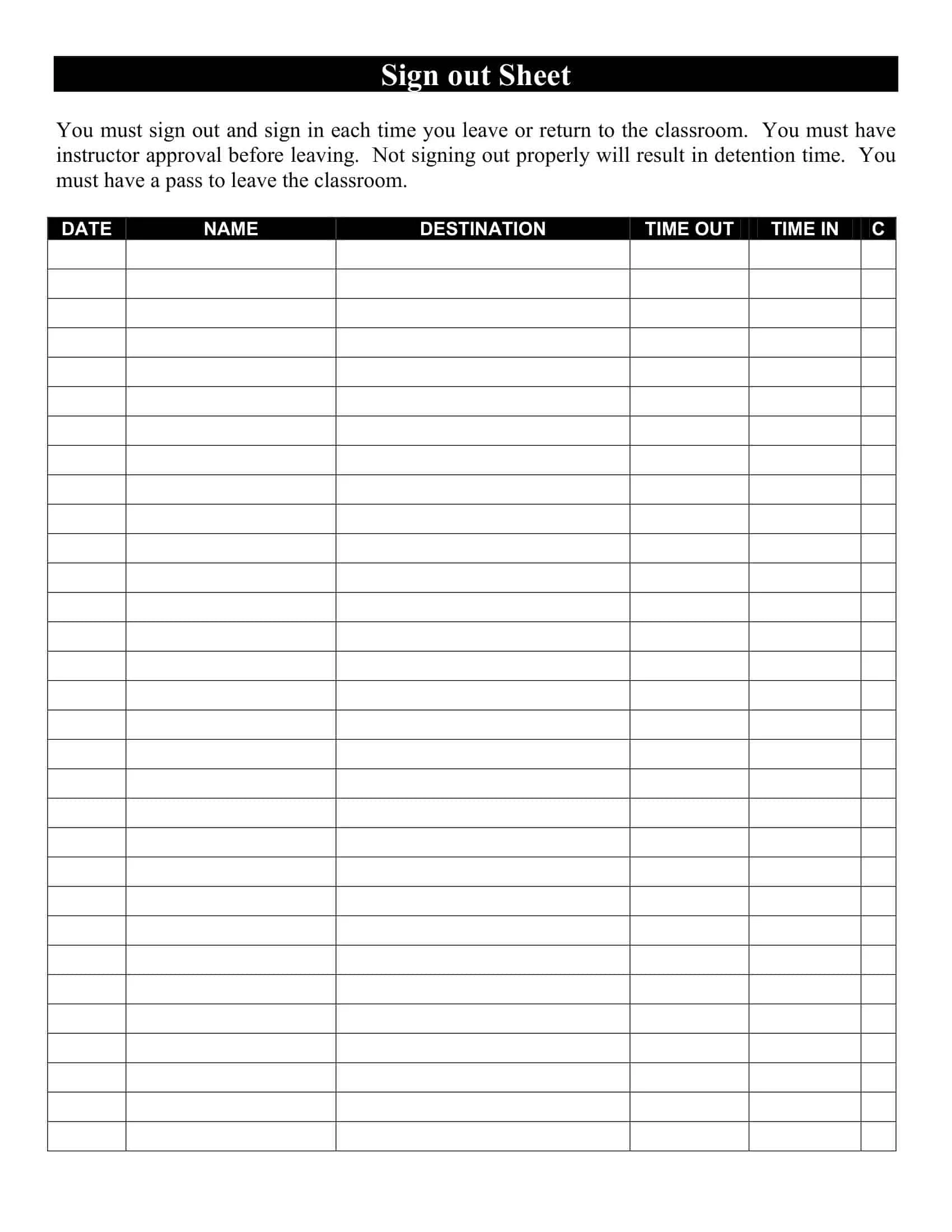 Printable Downloadable Signing In Sheet Printable Downloadable Signing In Sheet