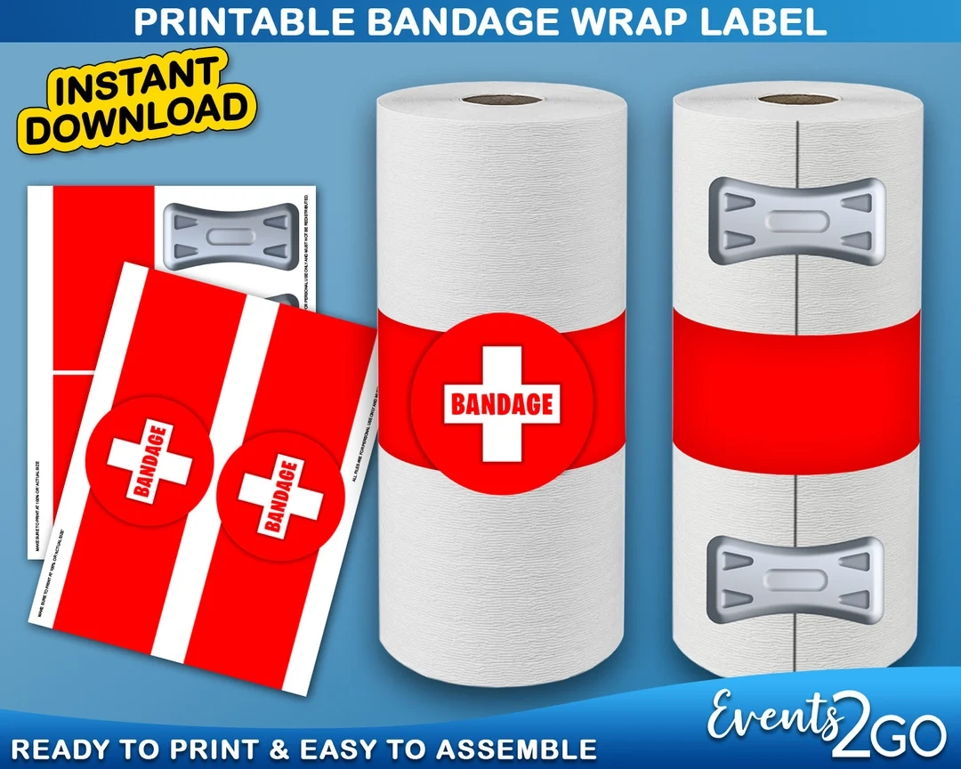 Gamer Bandage Med Kit Paper Towel Wrap Labels Party Decoration Game Battle Decor Digital Printable Instant Download DIY Etsy