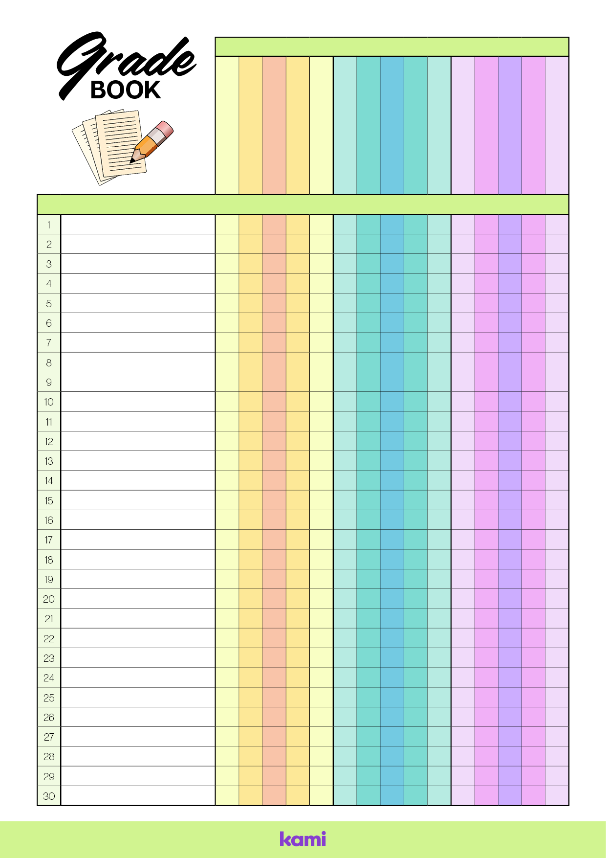 Gradebook 30 Lines Colorful Blank For Teachers Perfect For Worksheets Library Gradebook 30 Lines Colorful Blank For Teachers Perfect For Worksheets Library