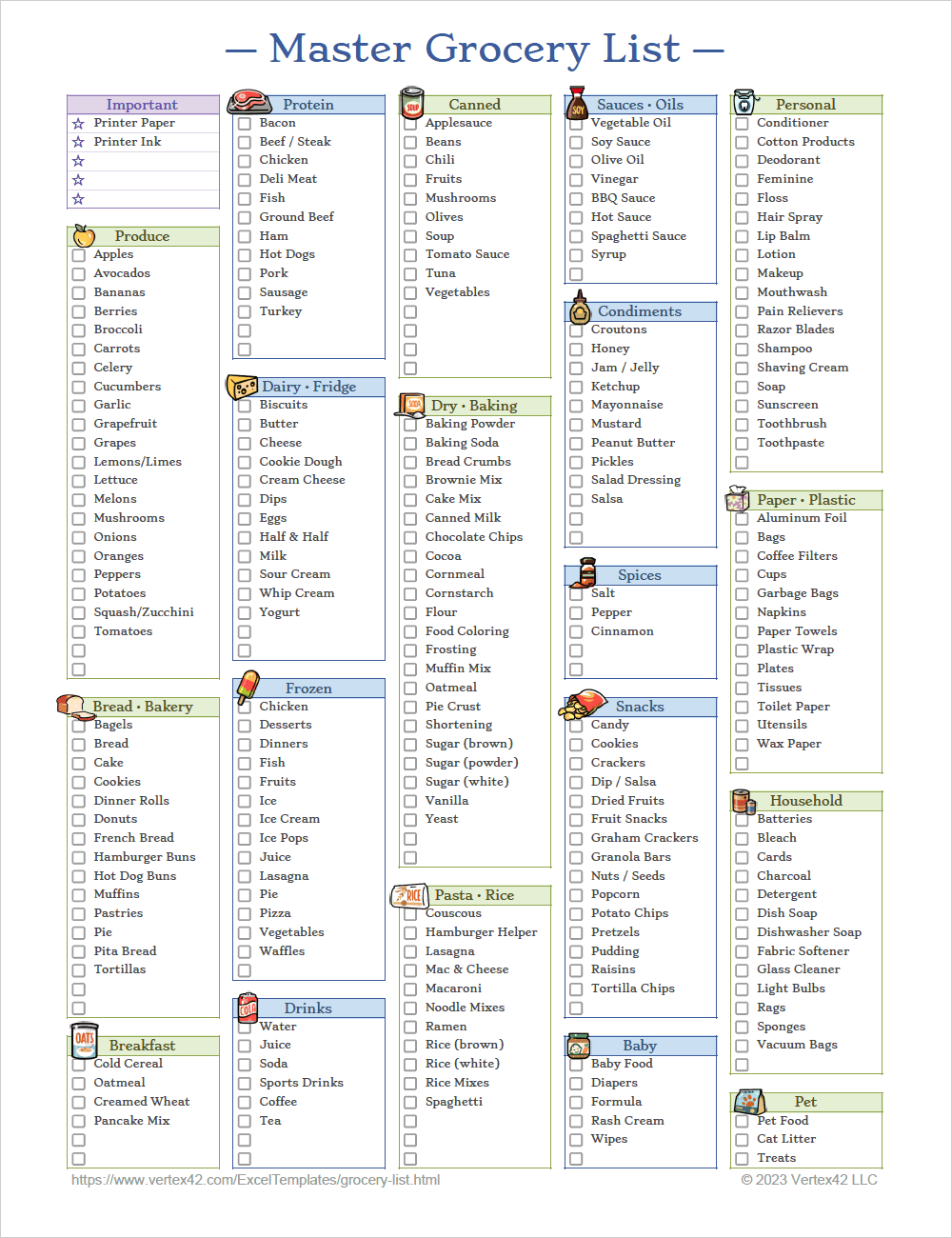 Printable Premade Grocery List Printable Premade Grocery List