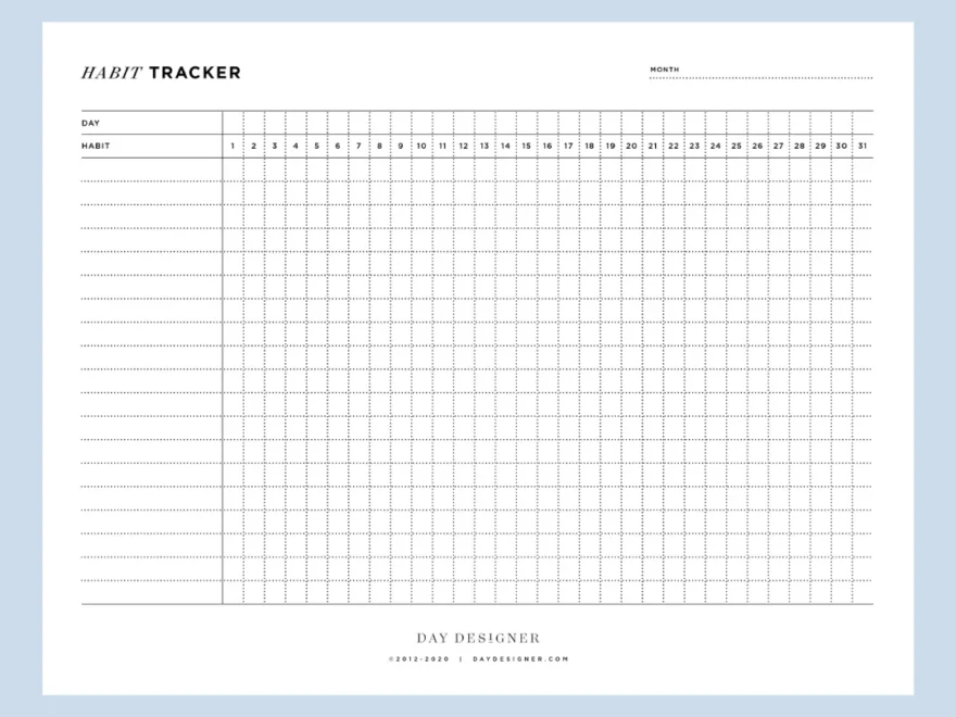 Habit Tracker Free Printable Day Designer