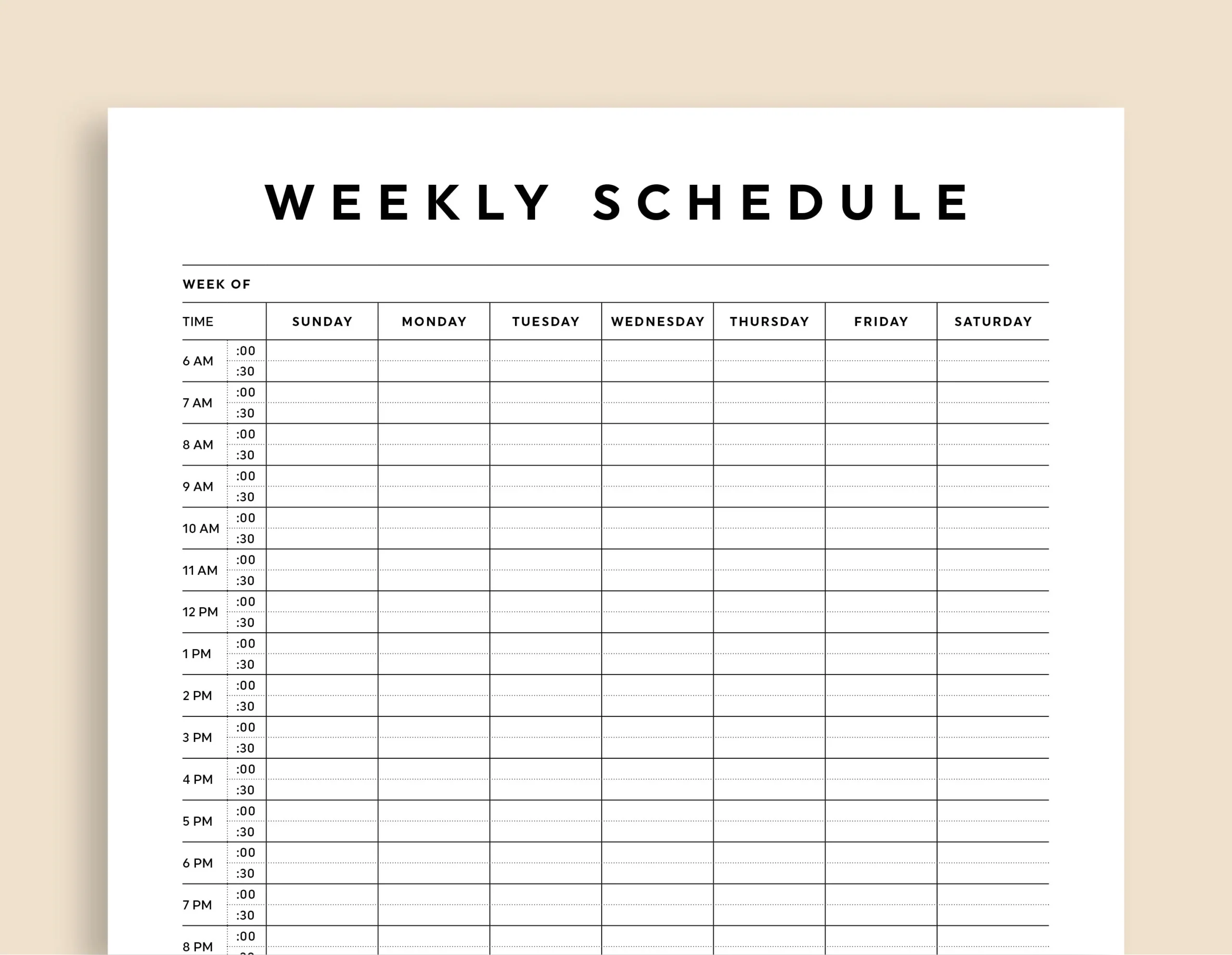 Weekly Schedule With Times Printable Weekly Schedule With Times Printable
