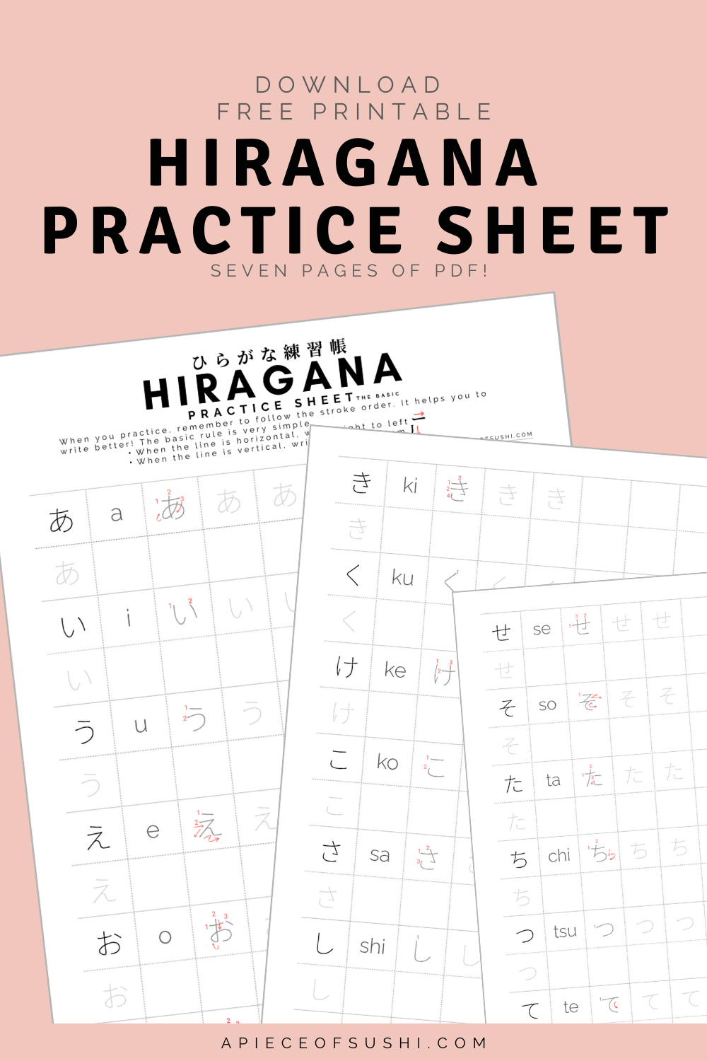 Hiragana Practice Sheet Download 7 Pages Workbook Printable PDF A PIECE OF SUSHI Hiragana Practice Sheet Download 7 Pages Workbook Printable PDF A PIECE OF SUSHI