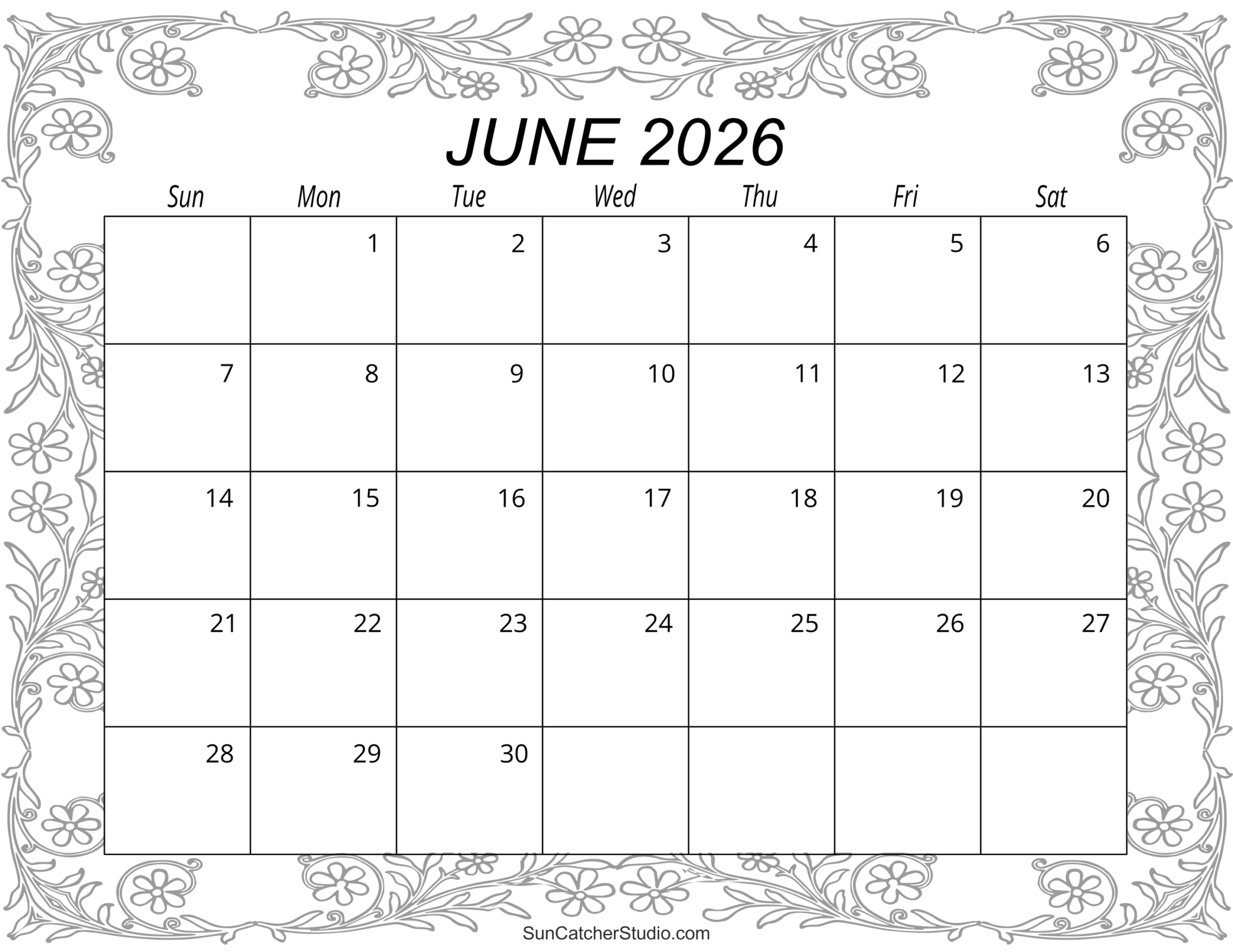 June 2026 Calendar Free Printable Free Printables Monograms Design Tools Patterns DIY Projects