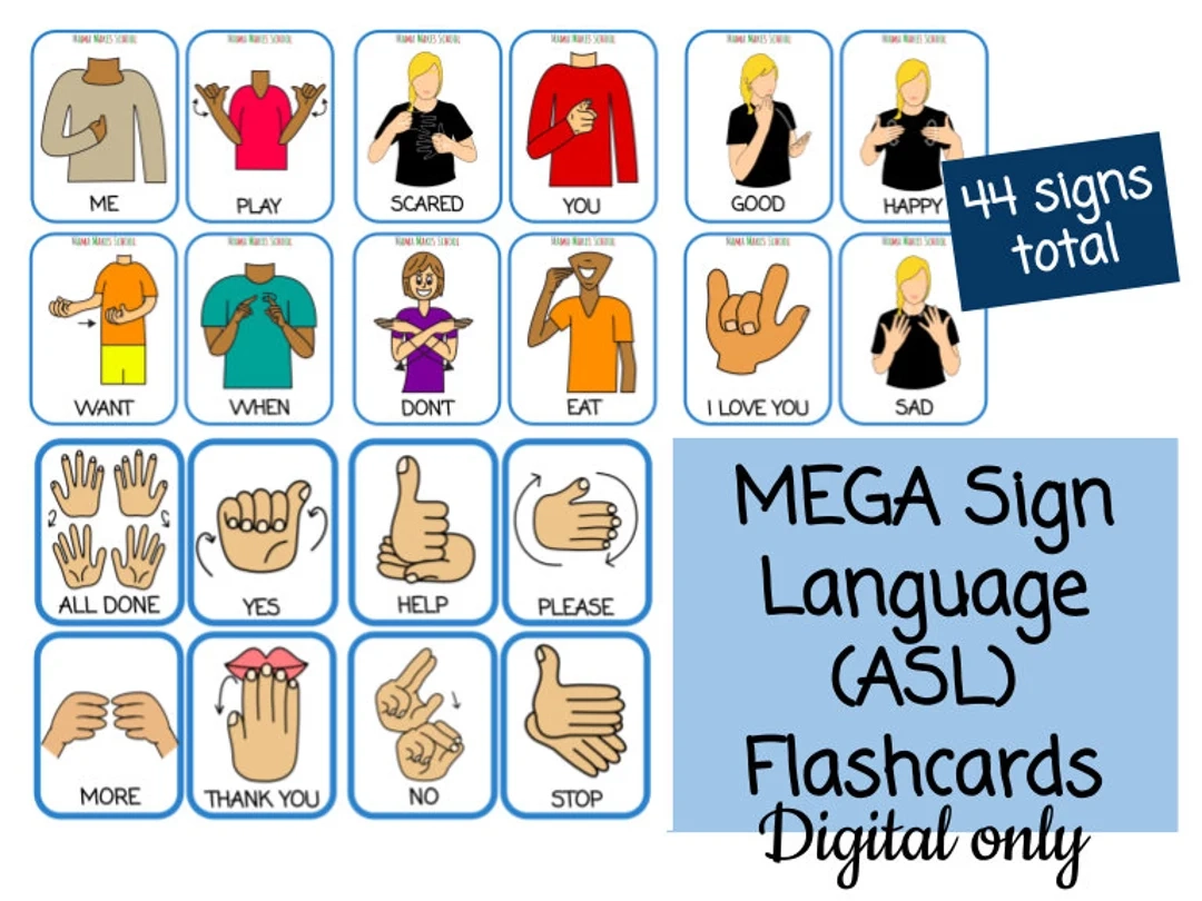 Mega Sign Language asl Flashcards Digital Signing Preschool Printable American Sign Language Etsy Mega Sign Language asl Flashcards Digital Signing Preschool Printable American Sign Language Etsy
