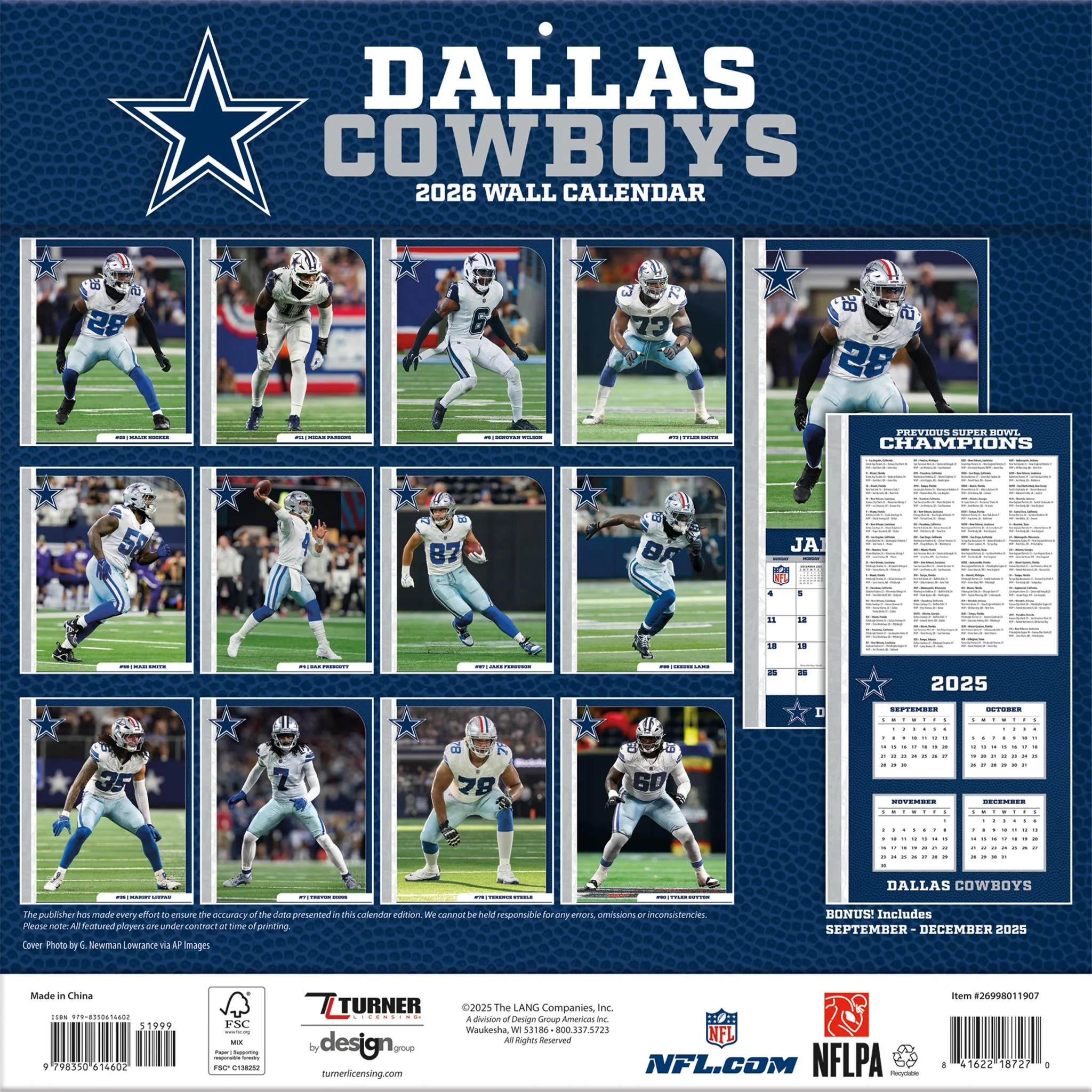 NFL Dallas Cowboys 2026 Wall Calendar