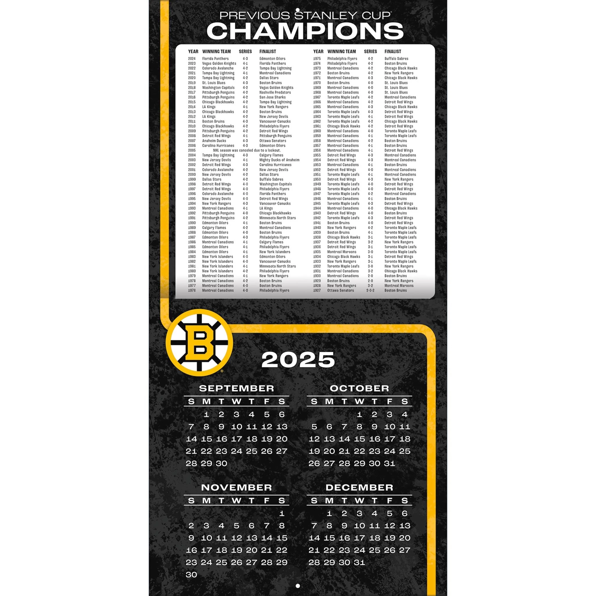 NHL Boston Bruins 2026 Wall Calendar NHL Boston Bruins 2026 Wall Calendar