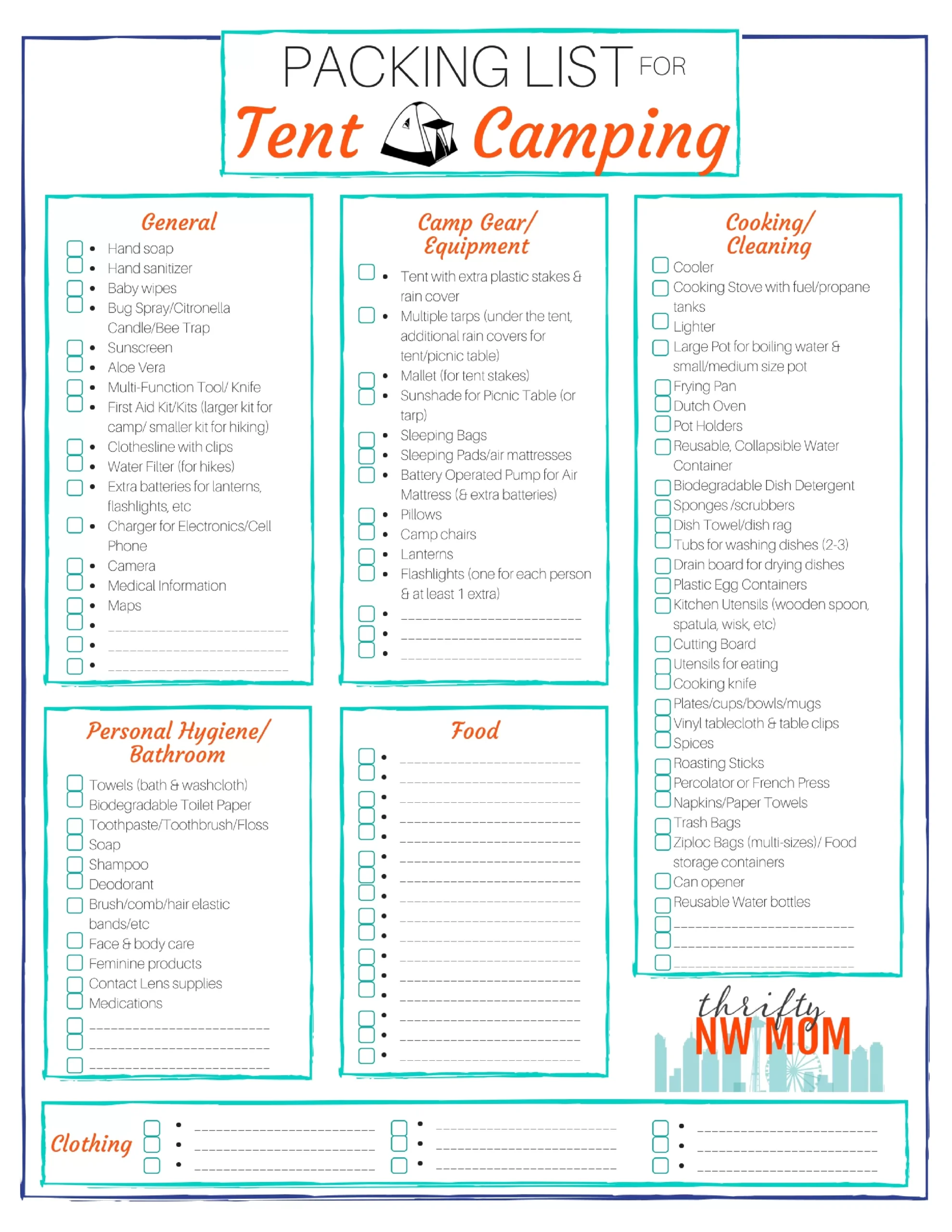 Packing List For Tent Camping Free Printable Thrifty NW Mom