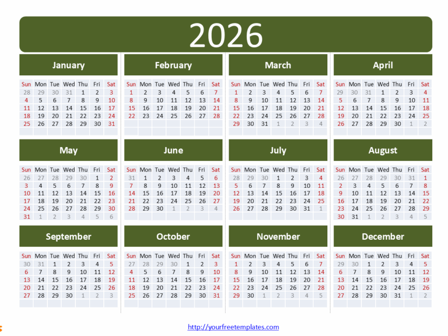 Plan Ahead With The 2026 Calendar Printable Free PowerPoint Template