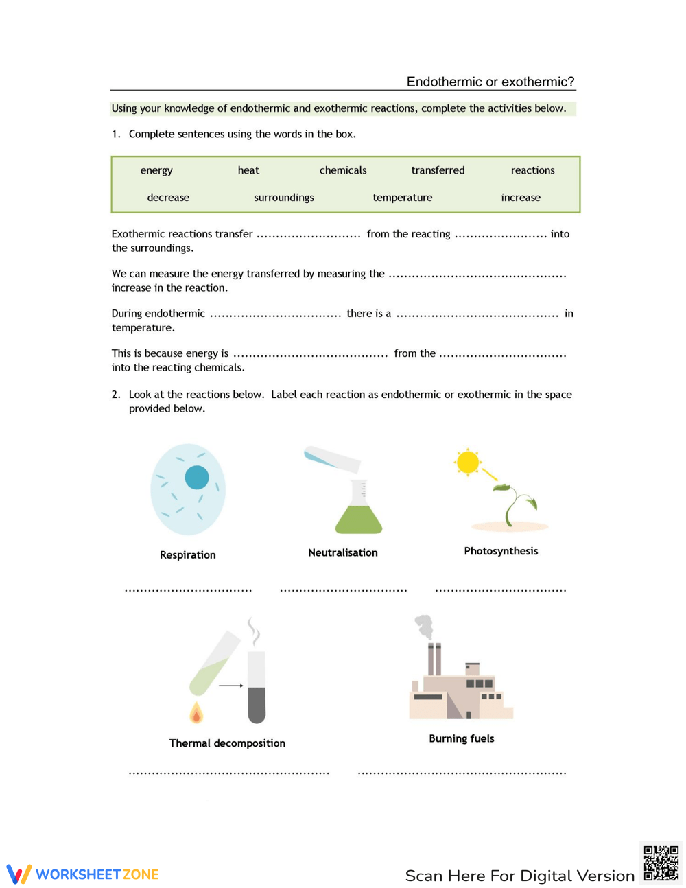 Printable Endothermic And Exothermic Reaction Worksheets