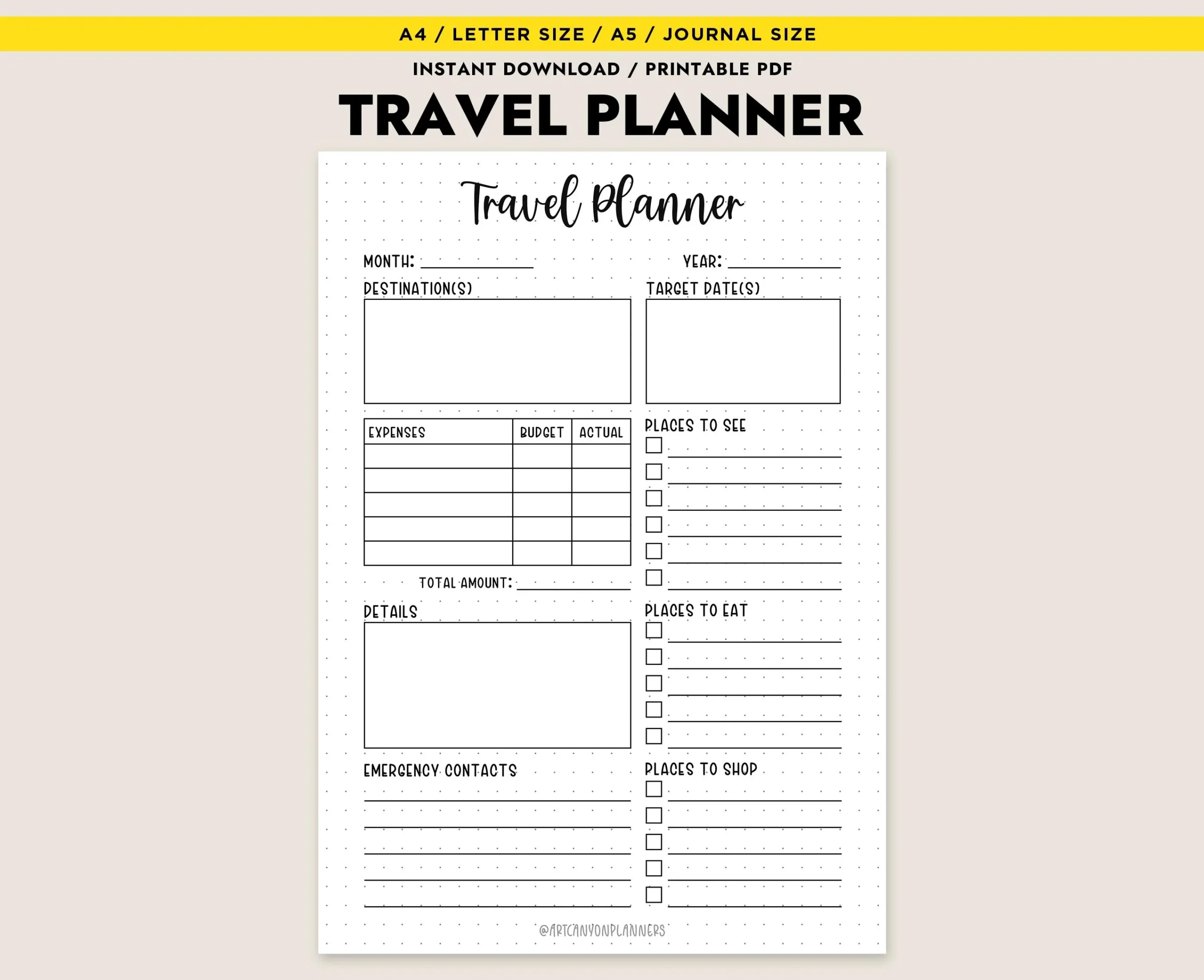 Planner A5 Travel Printables