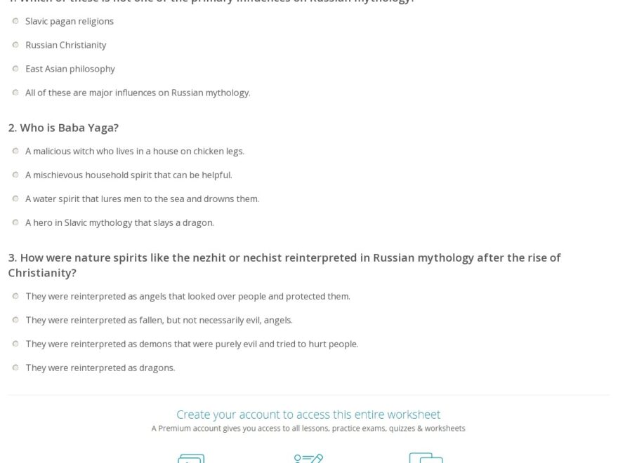 Quiz Worksheet Russian Slavic Mythological Animals Study