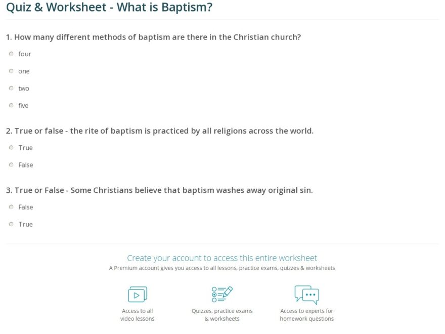 Quiz Worksheet What Is Baptism Study