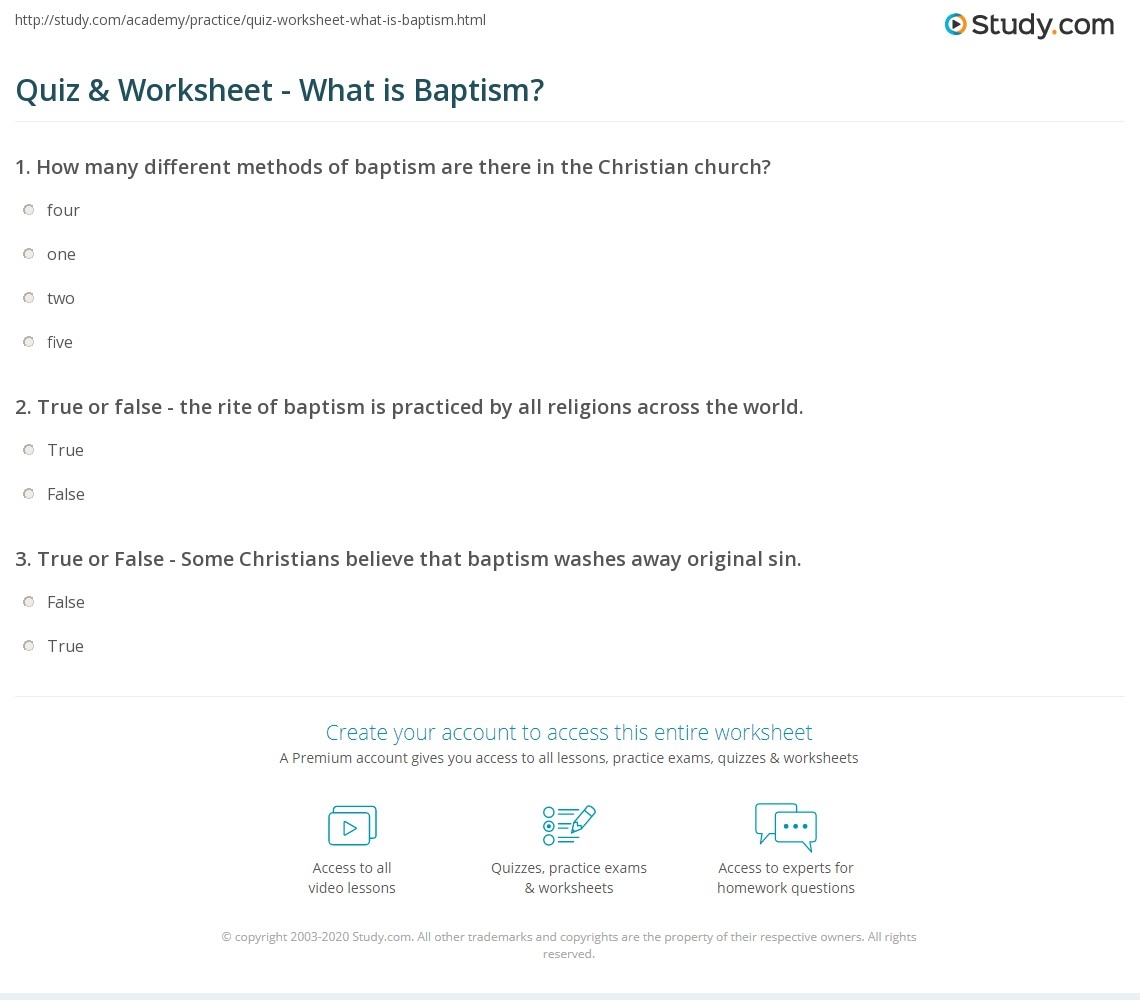 Quiz Worksheet What Is Baptism Study
