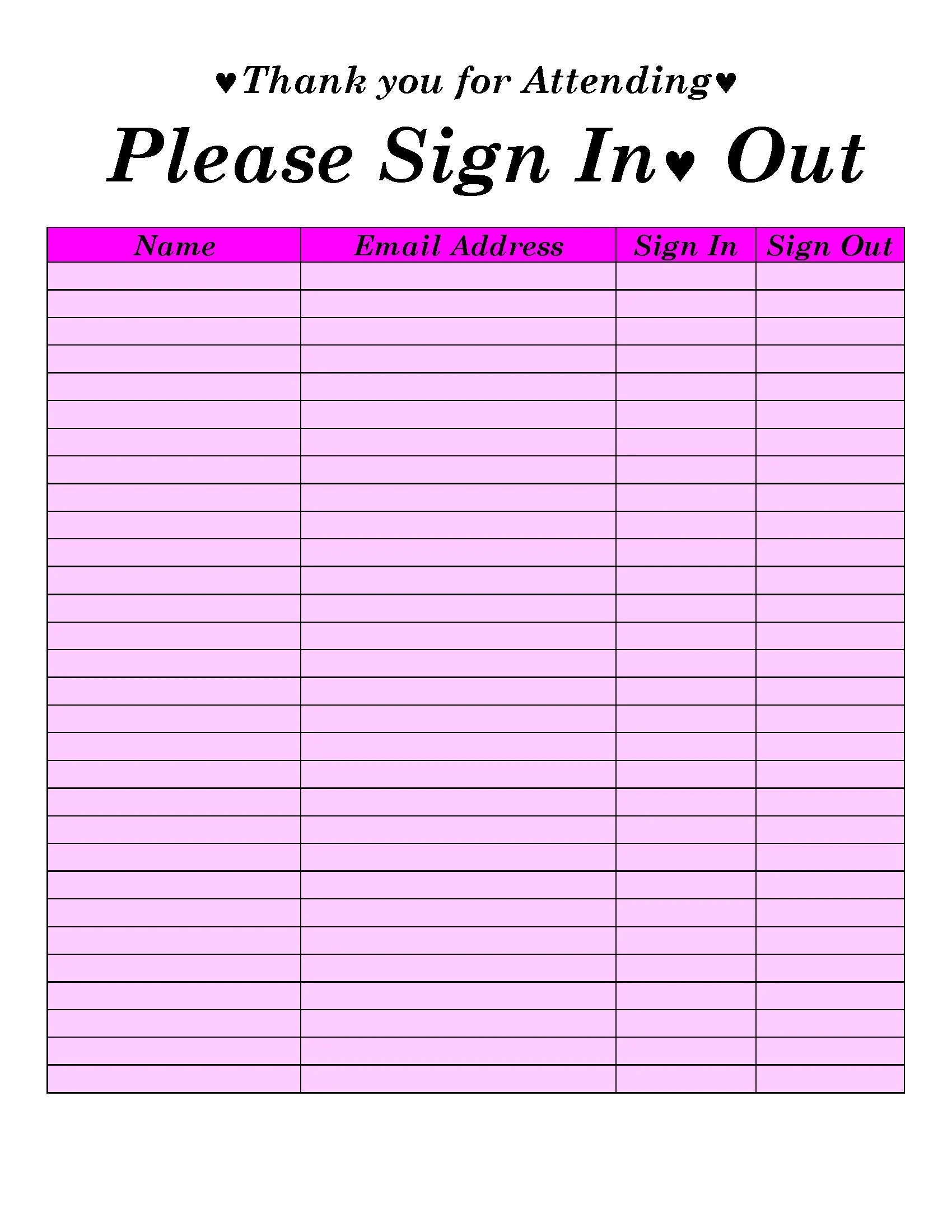 Sign In Sign Out Sheet Template Printable Sign In And Sign Out Sheet Sign In Sign Out Form Rose Edition Etsy