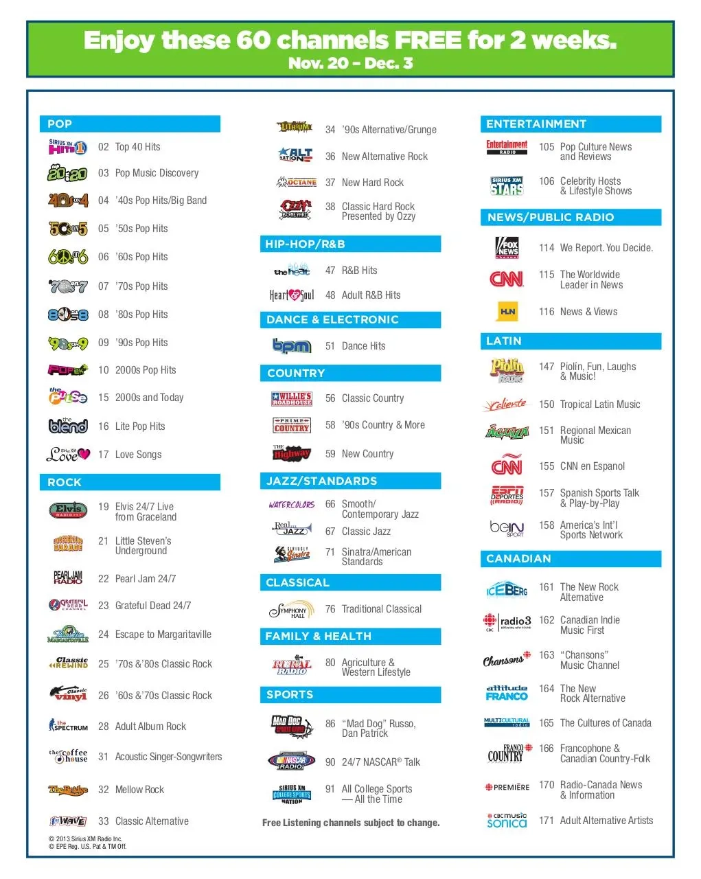 Printable Sirius Xm Channel List Printable Sirius Xm Channel List