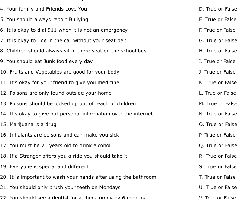 SMART KIDS SAFETY QUIZ Worksheet WordMint