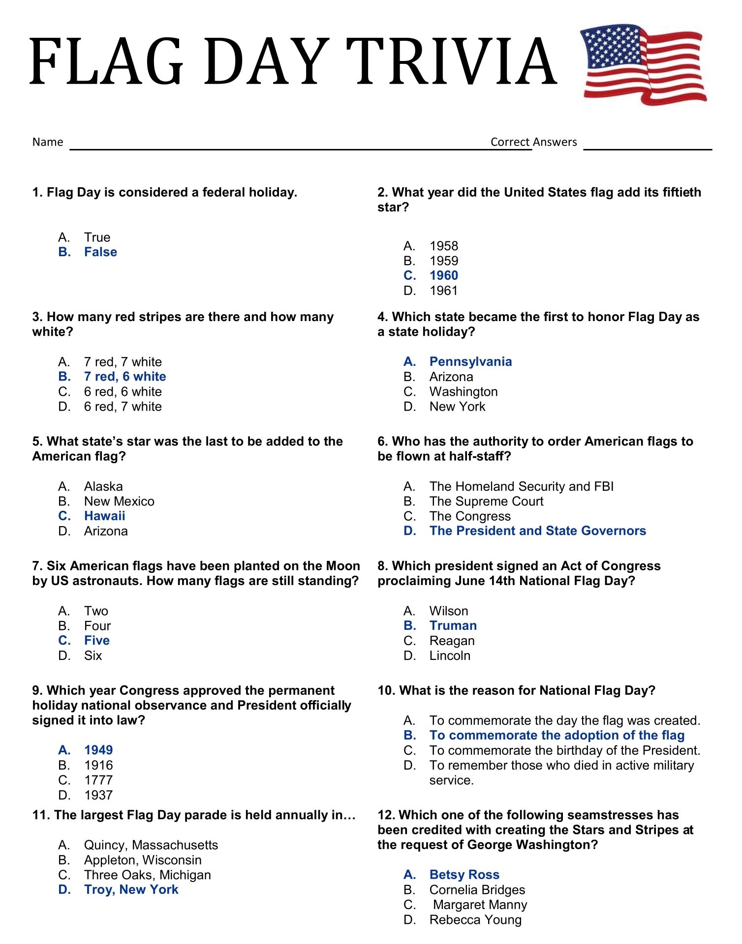 Easy Trivia For Seniors Printable
