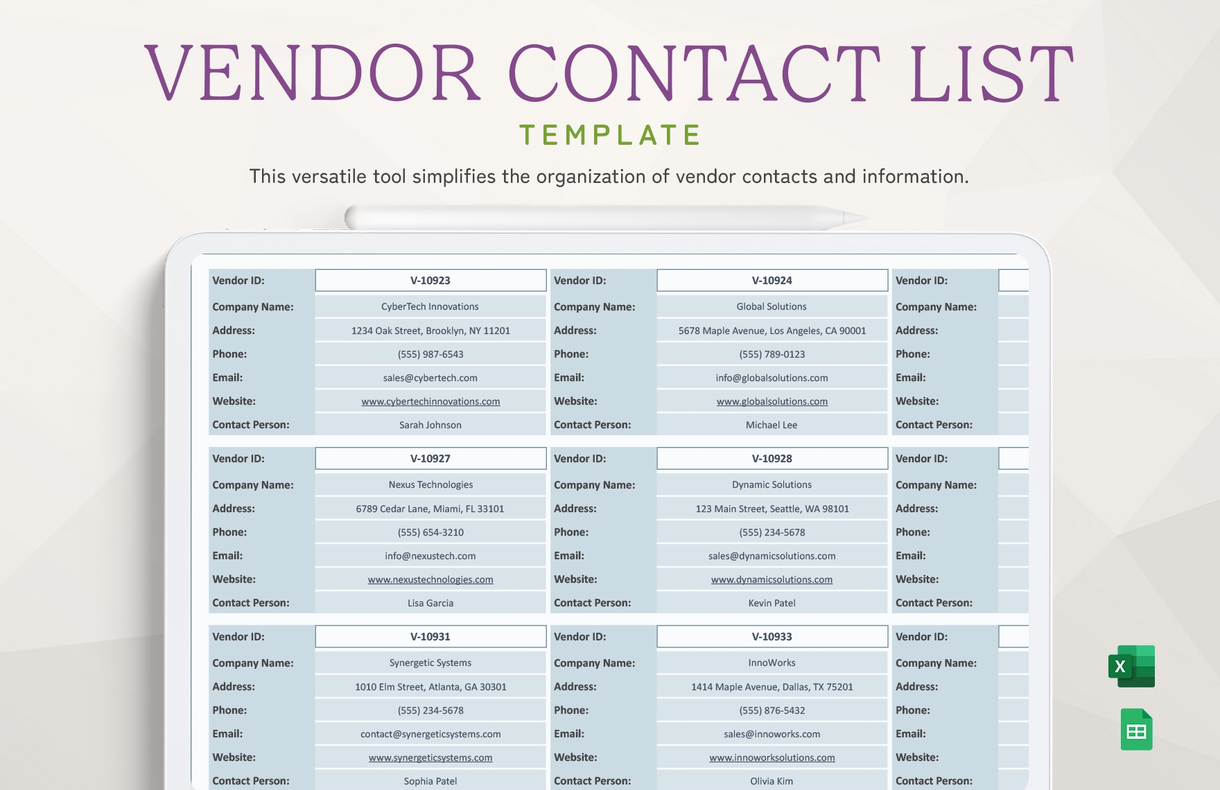 Vendor Contact List Template In Excel Google Sheets Download Template Vendor Contact List Template In Excel Google Sheets Download Template