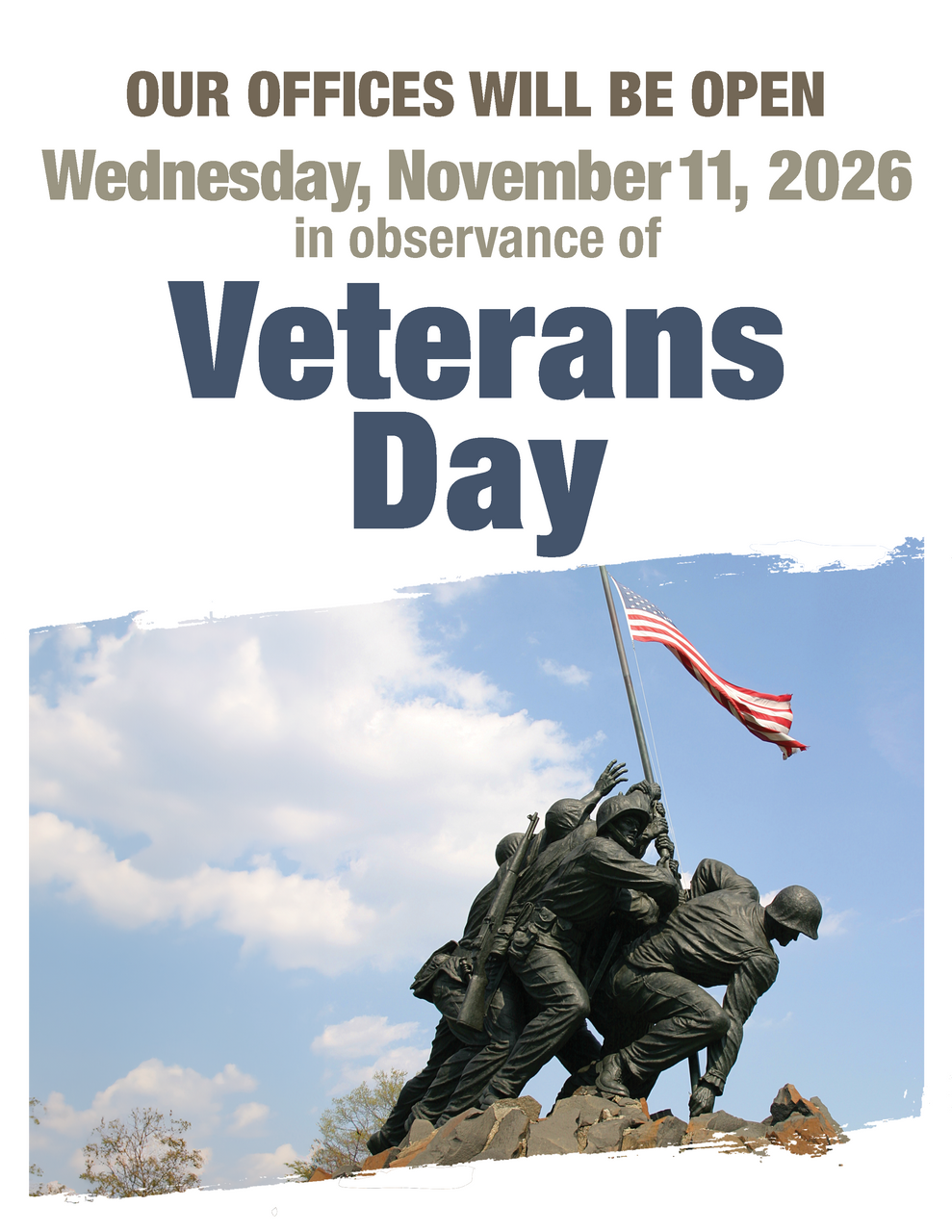 Veterans Day Open Window Sign