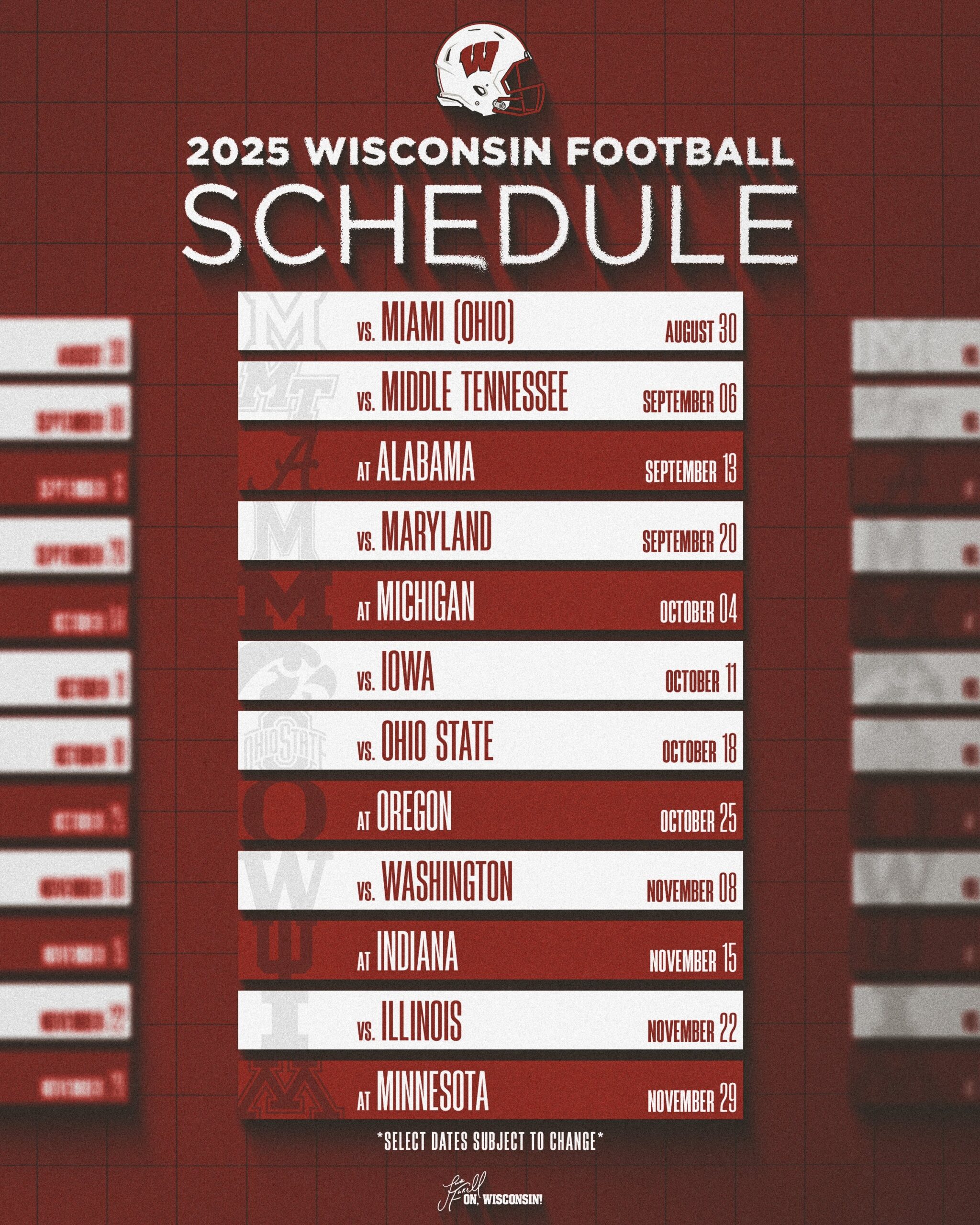 Wisconsin Football On X mark Your Calendars Our 2025 Schedule Is Set More Details And New Ticket Info Https t co 0J3g4ftk9k OnWisconsin Https t co y85ROYgF3H X